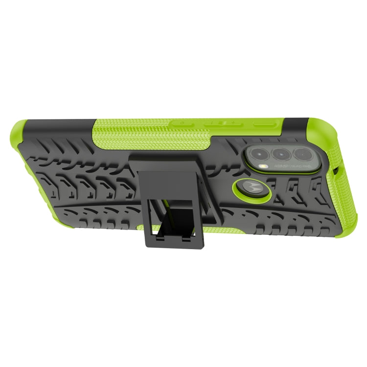 For Motorola Moto E40 Tire Texture TPU + PC Phone Case with Holder(Green)