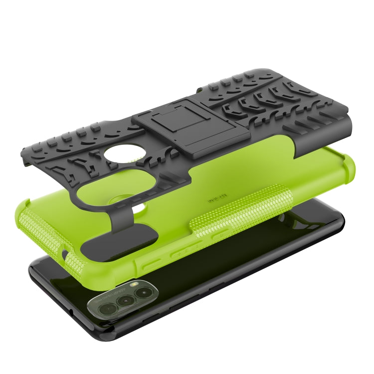 For Motorola Moto E40 Tire Texture TPU + PC Phone Case with Holder(Green)