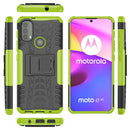 For Motorola Moto E40 Tire Texture TPU + PC Phone Case with Holder(Green)