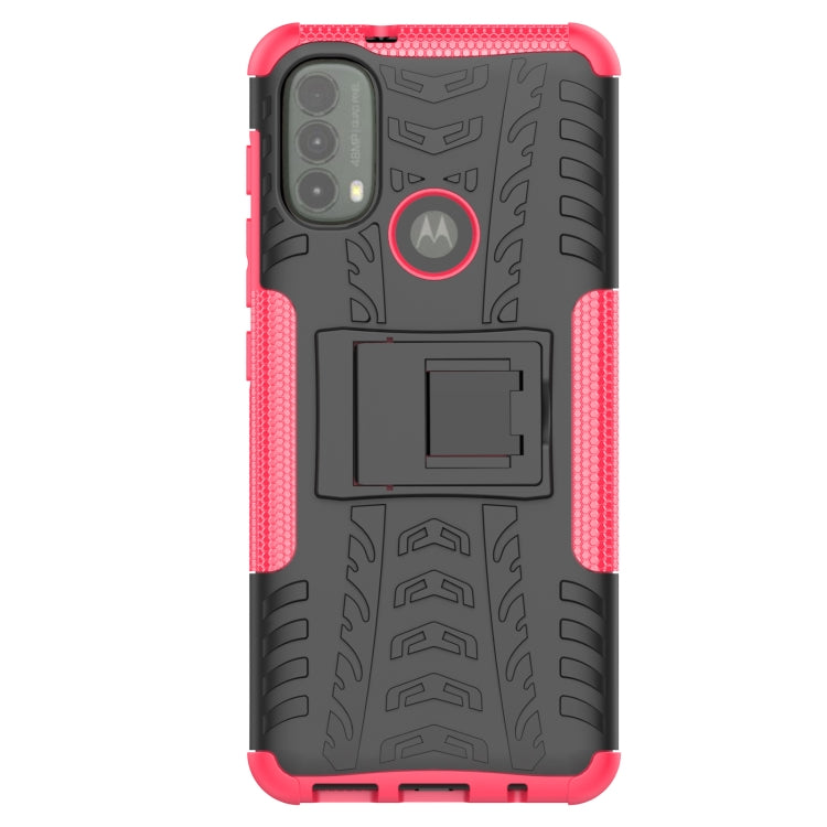 For Motorola Moto E40 Tire Texture TPU + PC Phone Case with Holder(Pink)