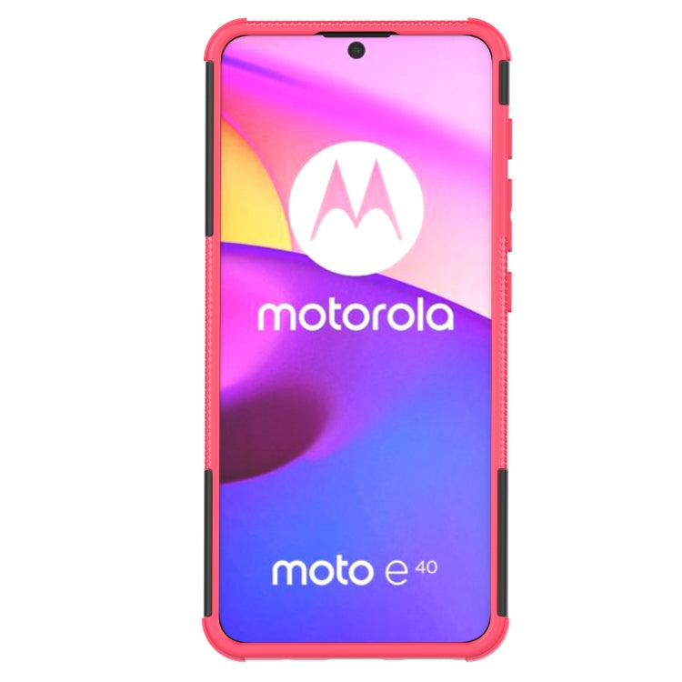 For Motorola Moto E40 Tire Texture TPU + PC Phone Case with Holder(Pink)