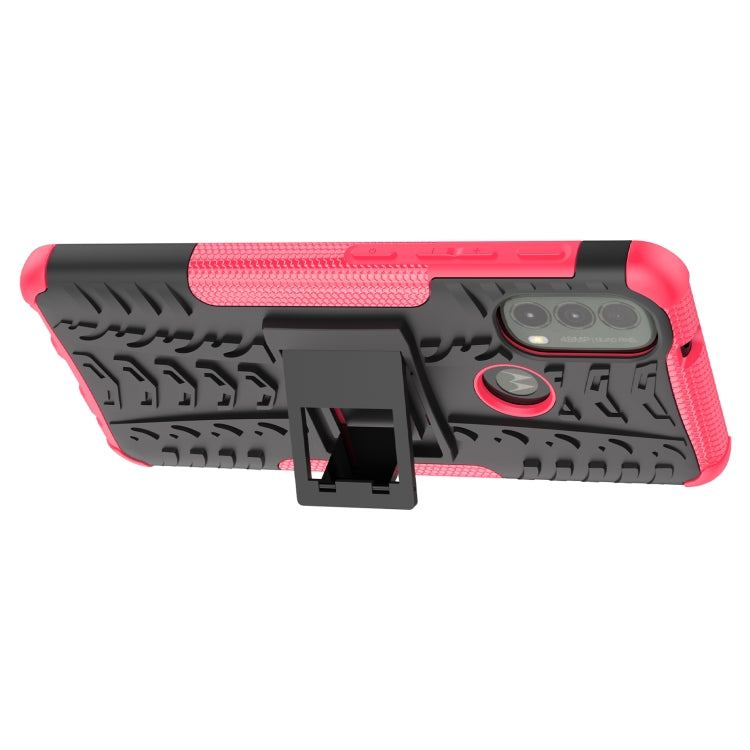 For Motorola Moto E40 Tire Texture TPU + PC Phone Case with Holder(Pink)