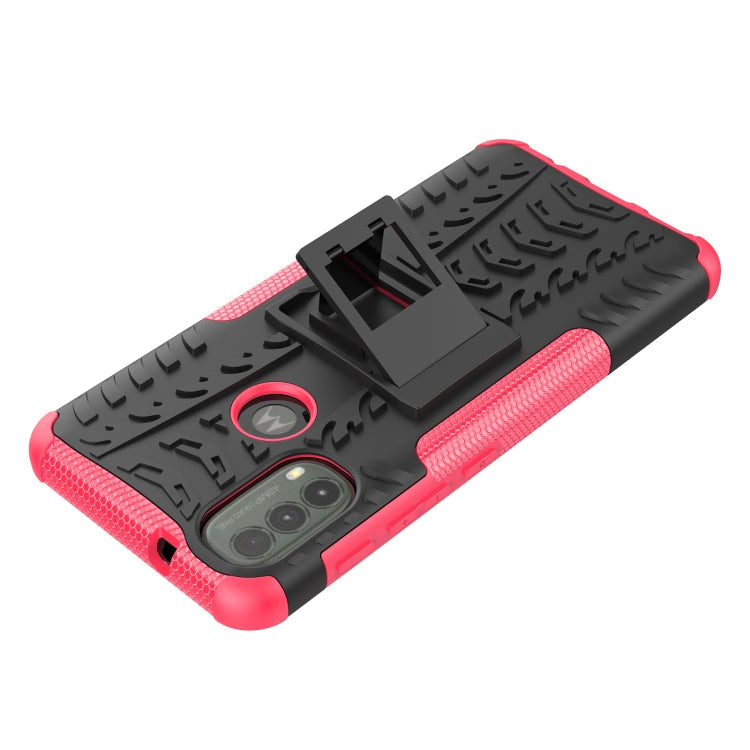 For Motorola Moto E40 Tire Texture TPU + PC Phone Case with Holder(Pink)