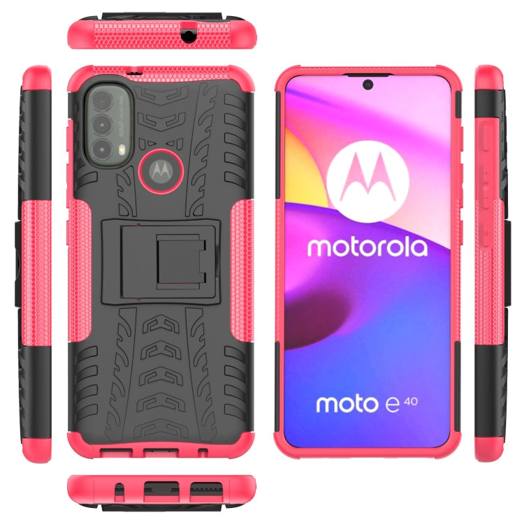For Motorola Moto E40 Tire Texture TPU + PC Phone Case with Holder(Pink)