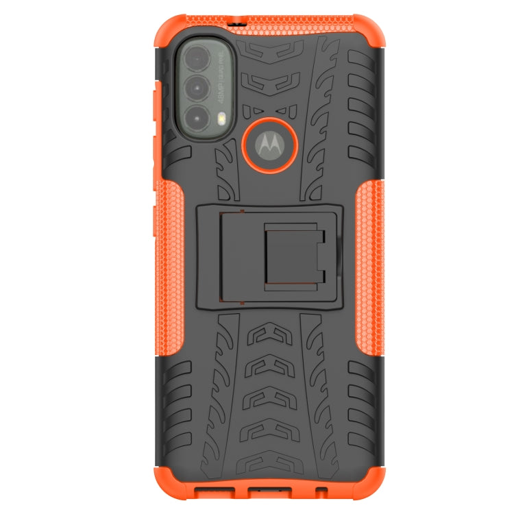 For Motorola Moto E40 Tire Texture TPU + PC Phone Case with Holder(Orange)