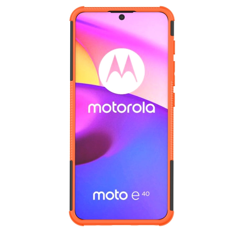 For Motorola Moto E40 Tire Texture TPU + PC Phone Case with Holder(Orange)