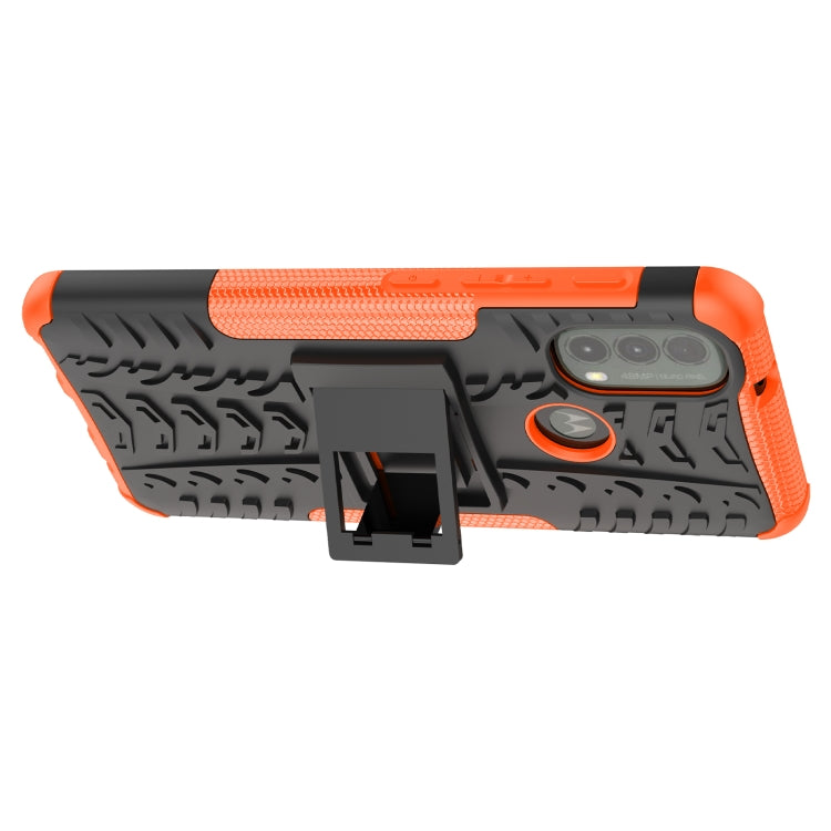 For Motorola Moto E40 Tire Texture TPU + PC Phone Case with Holder(Orange)