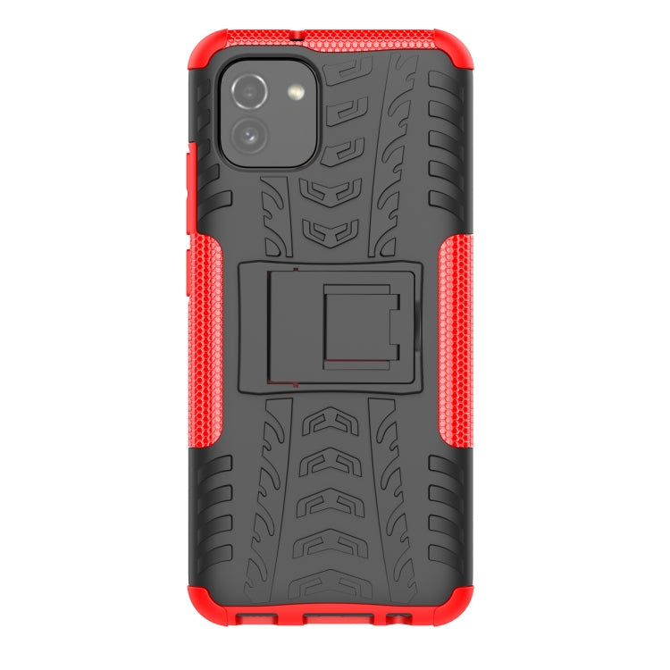 For Samsung Galaxy A03 Global Tire Texture TPU + PC Phone Case with Holder(Red)