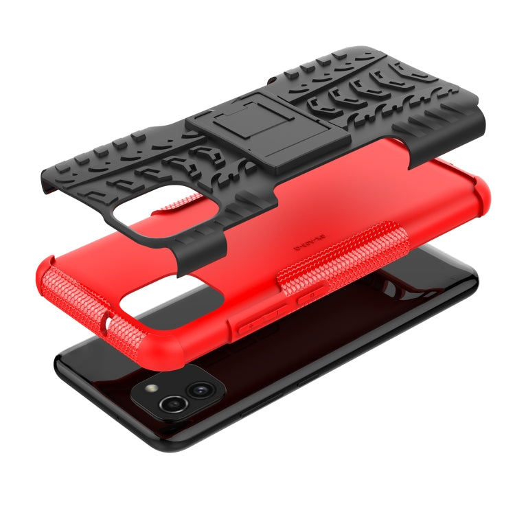 For Samsung Galaxy A03 Global Tire Texture TPU + PC Phone Case with Holder(Red)