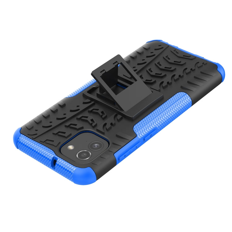 For Samsung Galaxy A03 Global Tire Texture TPU + PC Phone Case with Holder(Blue)
