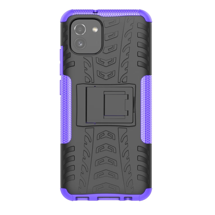 For Samsung Galaxy A03 Global Tire Texture TPU + PC Phone Case with Holder(Purple)