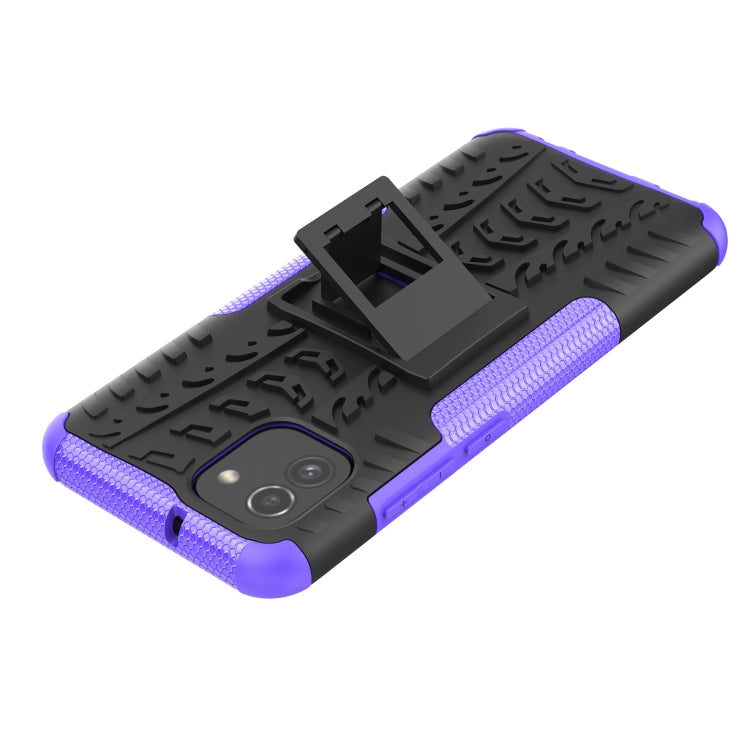 For Samsung Galaxy A03 Global Tire Texture TPU + PC Phone Case with Holder(Purple)