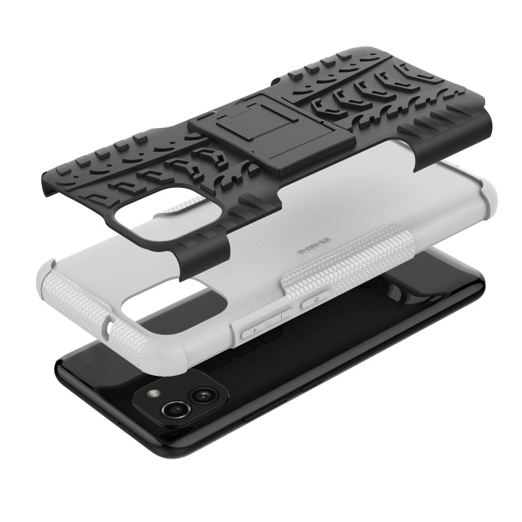 For Samsung Galaxy A03 Global Tire Texture TPU + PC Phone Case with Holder(White)