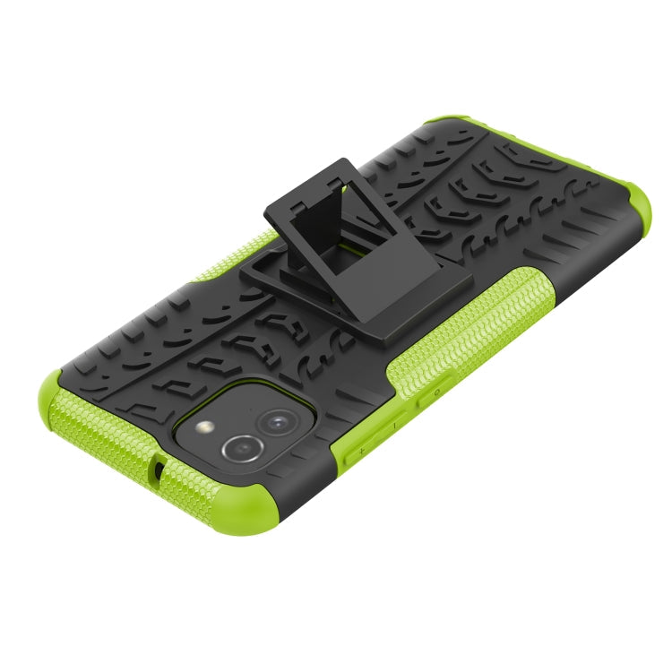 For Samsung Galaxy A03 Global Tire Texture TPU + PC Phone Case with Holder(Green)