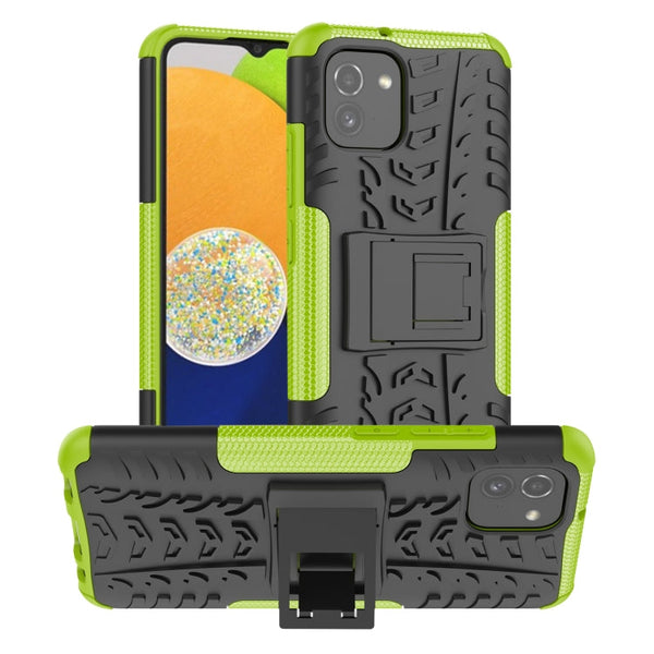 For Samsung Galaxy A03 Global Tire Texture TPU + PC Phone Case with Holder(Green)