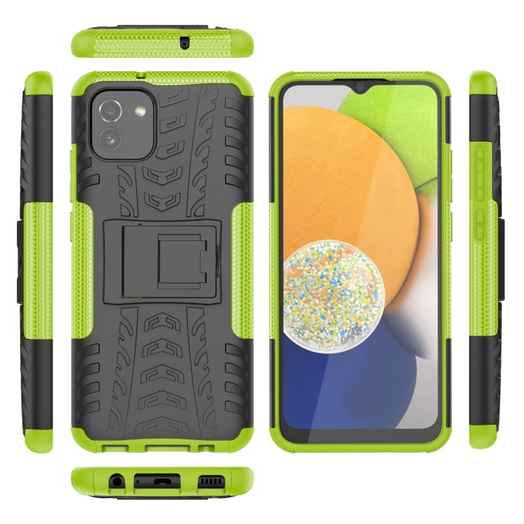 For Samsung Galaxy A03 Global Tire Texture TPU + PC Phone Case with Holder(Green)