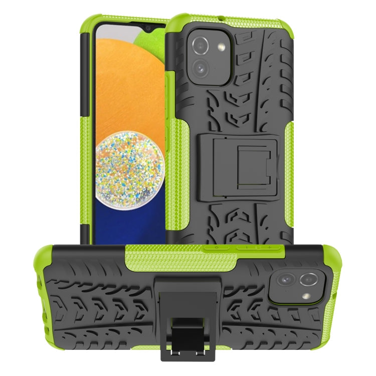 For Samsung Galaxy A03 Global Tire Texture TPU + PC Phone Case with Holder(Green)