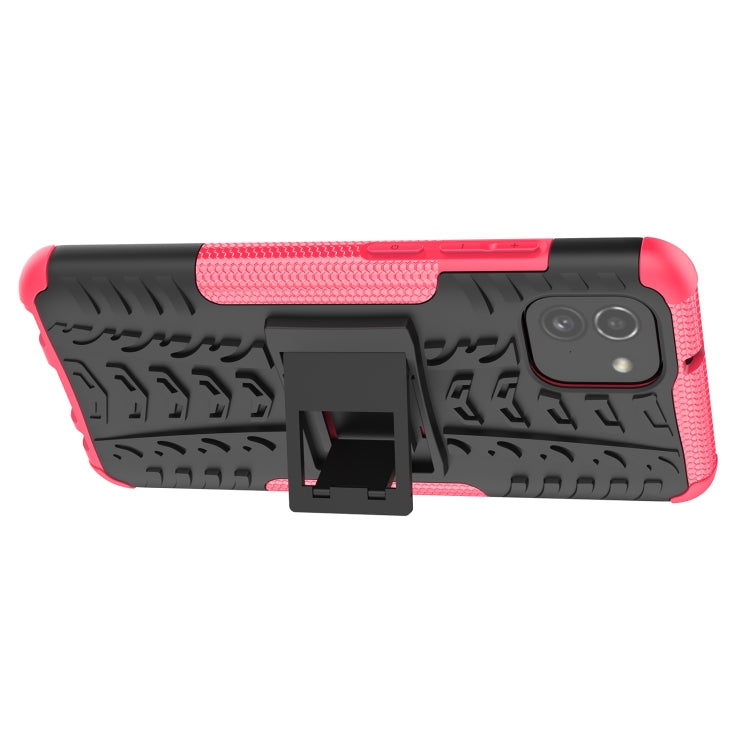 For Samsung Galaxy A03 Global Tire Texture TPU + PC Phone Case with Holder(Pink)