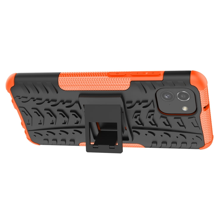 For Samsung Galaxy A03 Global Tire Texture TPU + PC Phone Case with Holder(Orange)