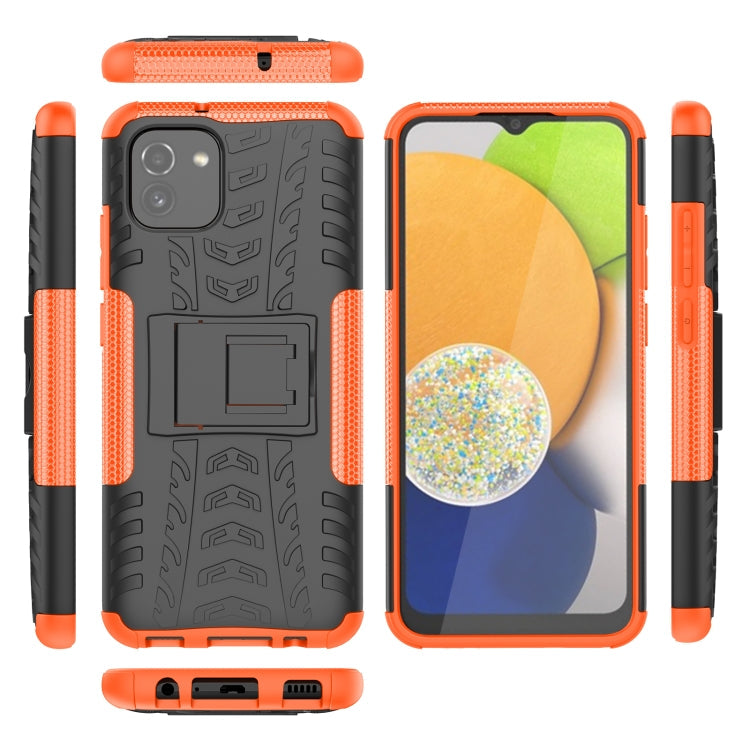 For Samsung Galaxy A03 Global Tire Texture TPU + PC Phone Case with Holder(Orange)
