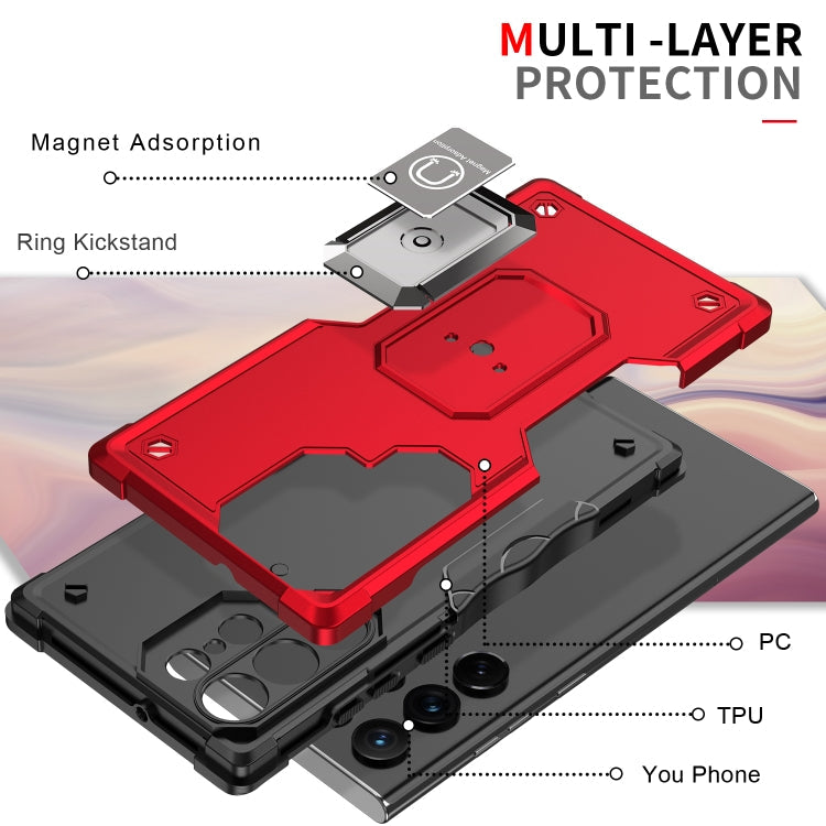 For Samsung Galaxy S22 Ultra 5G Ring Holder Non-slip Armor Phone Case(Red)