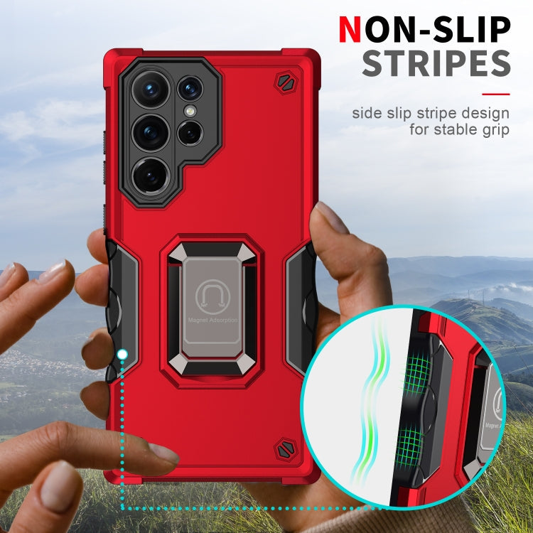 For Samsung Galaxy S22 Ultra 5G Ring Holder Non-slip Armor Phone Case(Red)
