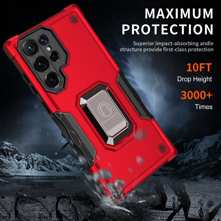For Samsung Galaxy S22 Ultra 5G Ring Holder Non-slip Armor Phone Case(Red)