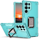 For Samsung Galaxy S22 Ultra 5G Ring Holder Non-slip Armor Phone Case(Mint Green)