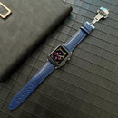 Lychee Genuine Leather Watch Band For Apple Watch Series 7 41mm / 6&SE&5&4 40mm / 3&2&1 38mm(Midnight Blue)