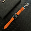 Lychee Genuine Leather Watch Band For Apple Watch Series 7 45mm / 6&SE&5&4 44mm / 3&2&1 42mm(Orange)