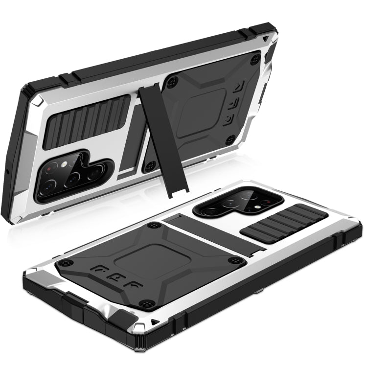 For Samsung Galaxy S22 Ultra 5G R-JUST Metal + Silicone Holder Phone Case(Silver)