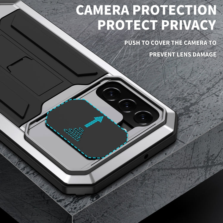 For Samsung Galaxy S22 5G R-JUST Sliding Camera Metal + Silicone Holder Phone Case(Silver)