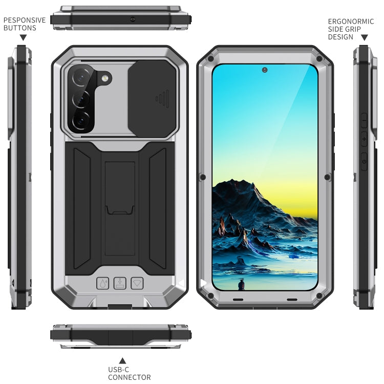 For Samsung Galaxy S22+ 5G R-JUST Sliding Camera Metal + Silicone Holder Phone Case(Silver)