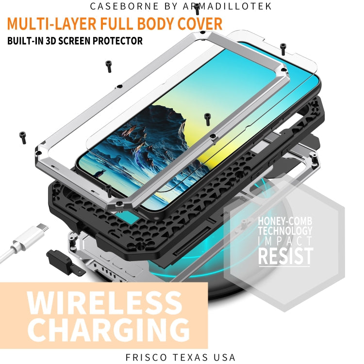 For Samsung Galaxy S22+ 5G R-JUST Sliding Camera Metal + Silicone Holder Phone Case(Silver)
