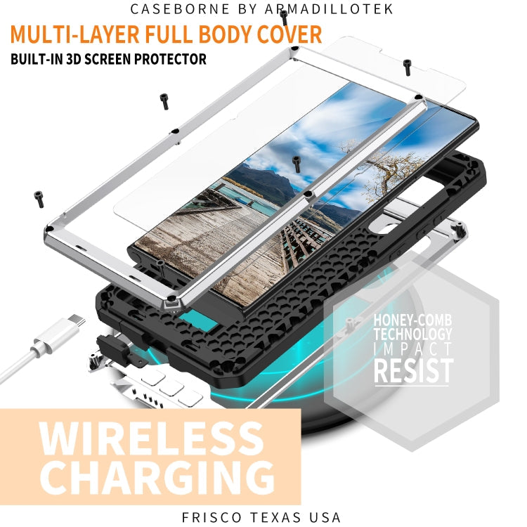 For Samsung Galaxy S22 Ultra 5G R-JUST Sliding Camera Metal + Silicone Holder Phone Case(Silver)