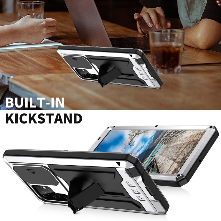 For Samsung Galaxy S22 Ultra 5G R-JUST Sliding Camera Metal + Silicone Holder Phone Case(Silver)