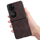 For Huawei P50 Pocket Lychee Texture Folding Phone Case(Brown)