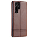 For Samsung Galaxy S22 Ultra 5G AZNS Magnetic Calf Texture Horizontal Flip Leather Phone Case(Dark Brown)