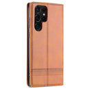 For Samsung Galaxy S22 Ultra 5G AZNS Magnetic Calf Texture Horizontal Flip Leather Phone Case(Light Brown)
