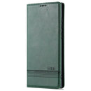 For Samsung Galaxy S22 Ultra 5G AZNS Magnetic Calf Texture Horizontal Flip Leather Phone Case(Dark Green)