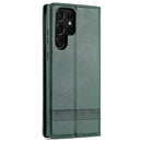 For Samsung Galaxy S22 Ultra 5G AZNS Magnetic Calf Texture Horizontal Flip Leather Phone Case(Dark Green)