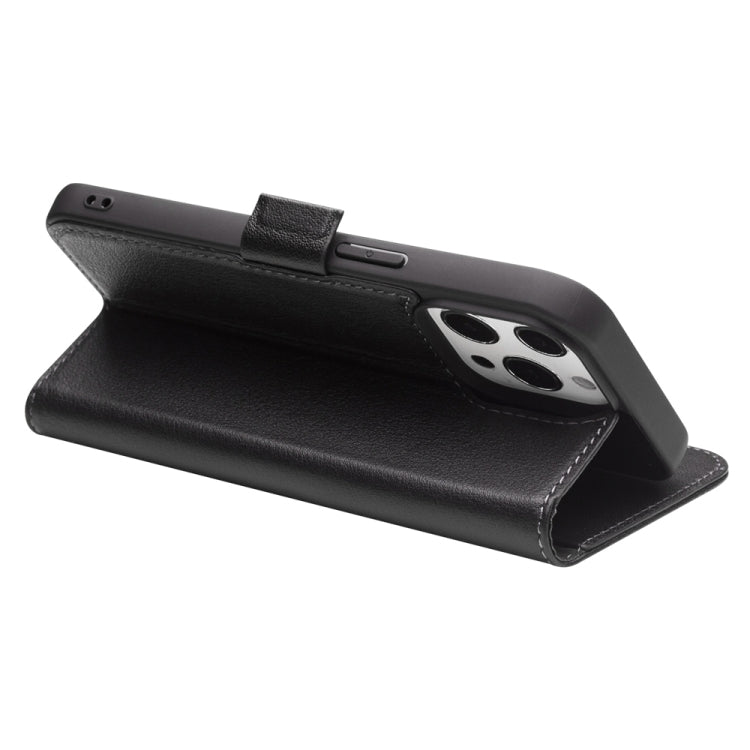 For iPhone 13 Pro Max QIALINO Magnetic Buckle Leather Phone Case (Black)