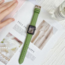 Lychee Top Layer Cowhide Watch Band For Apple Watch Series 7 41mm / 6&SE&5&4 40mm / 3&2&1 38mm(Grass Green)