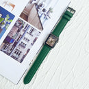 Lychee Top Layer Cowhide Watch Band For Apple Watch Series 7 41mm / 6&SE&5&4 40mm / 3&2&1 38mm(Dark Green)