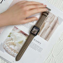 Lychee Top Layer Cowhide Watch Band For Apple Watch Series 7 45mm / 6&SE&5&4 44mm / 3&2&1 42mm(Khaki)