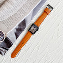 Lychee Top Layer Cowhide Watch Band For Apple Watch Series 7 45mm / 6&SE&5&4 44mm / 3&2&1 42mm(Orange)