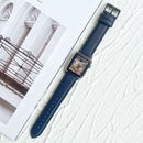 Lychee Top Layer Cowhide Watch Band For Apple Watch Series 7 45mm / 6&SE&5&4 44mm / 3&2&1 42mm(Dark Blue)