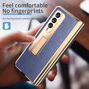 For Samsung Galaxy Z Fold3 5G Electroplated Hinge Pen Slot Lychee Phone Case(Blue)