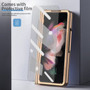 For Samsung Galaxy Z Fold3 5G Electroplated Hinge Pen Slot Lychee Phone Case(Blue)