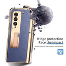 For Samsung Galaxy Z Fold3 5G Electroplated Hinge Pen Slot Lychee Phone Case(Blue)